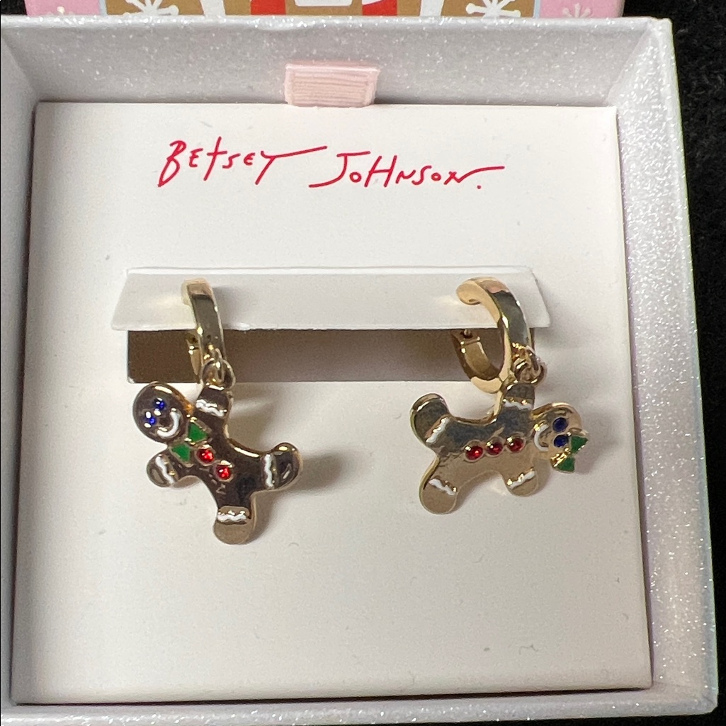 Betsey Johnson Gingerbread Huggy Hoop Earrings New Christmas Gold Toned 125 26$